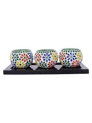 Hand Crafted Glass Votives with wooden Tray - 15614366 - Standard Image - 1