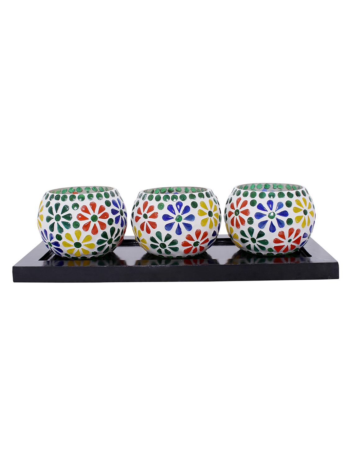 Hand Crafted Glass Votives with wooden Tray - 15614366 - Zoom Image - 1