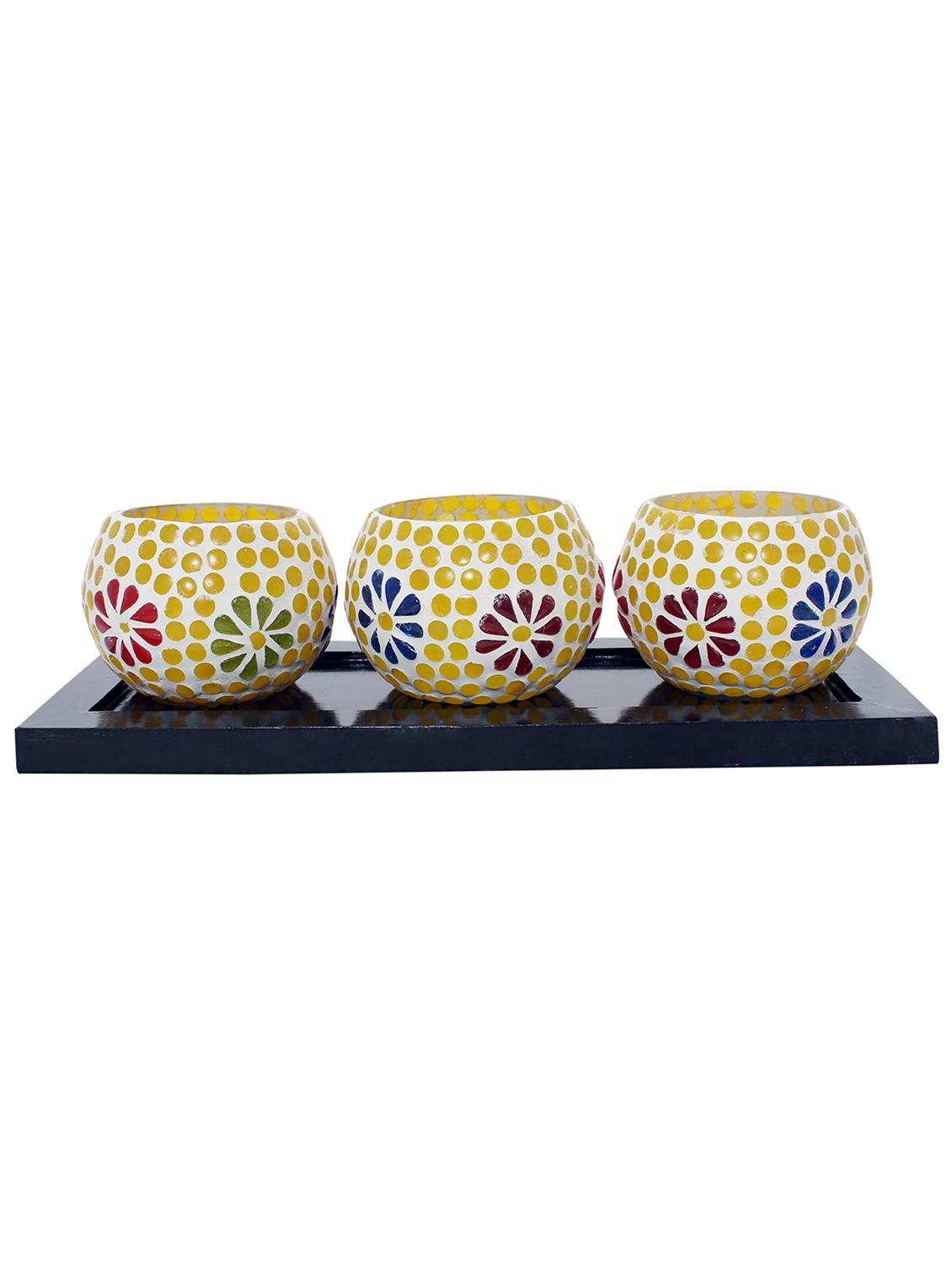 Hand Crafted Glass Votives with wooden Tray - 15614367 - Zoom Image - 1