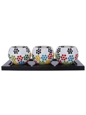 Hand Crafted Glass Votives with wooden Tray - 15614368 - Standard Image - 1