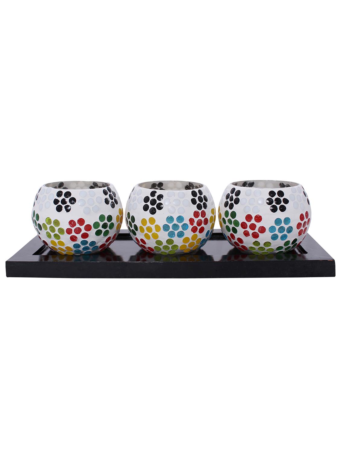 Hand Crafted Glass Votives with wooden Tray - 15614368 - Zoom Image - 1