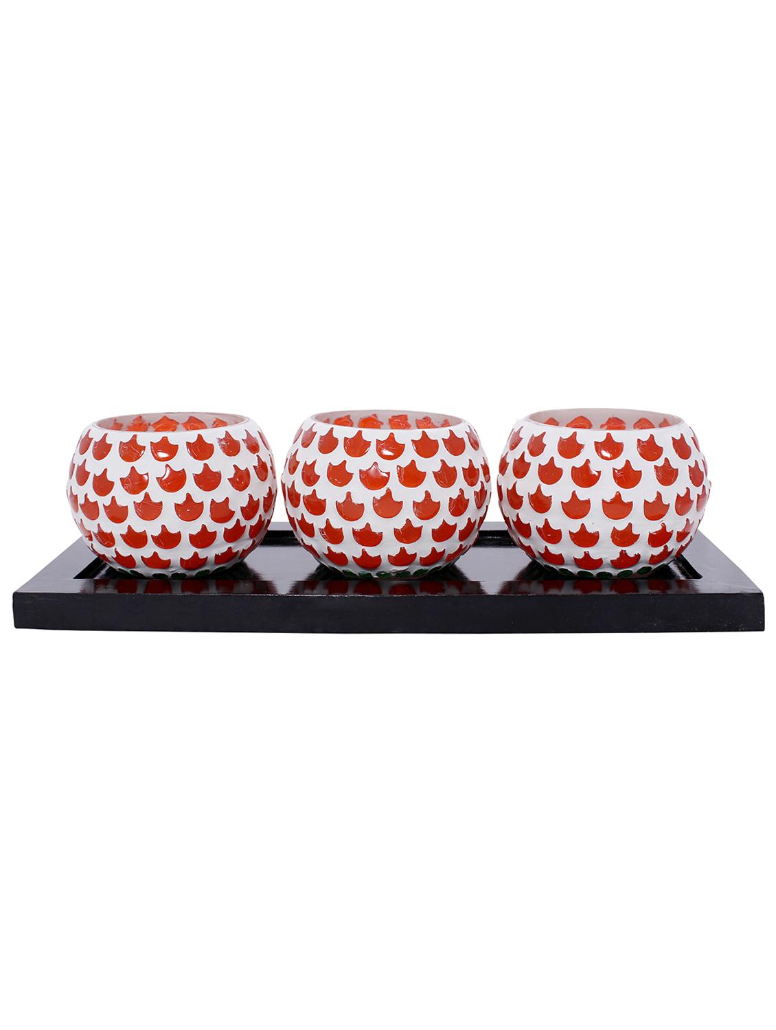 Hand Crafted Glass Votives with wooden Tray - 15614369 - Zoom Image - 1