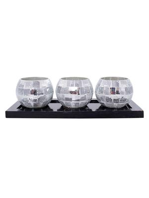 Hand Crafted Glass Votives with wooden Tray - 15614370 - Standard Image - 1