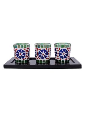 Hand Crafted Glass Votives with wooden Tray - 15614371 - Standard Image - 1