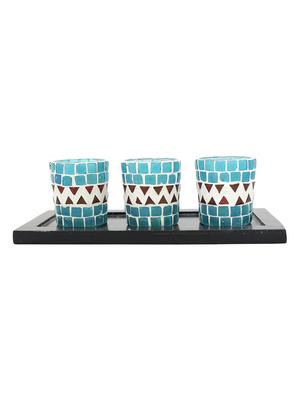 Hand Crafted Glass Votives with wooden Tray - 15614372 - Standard Image - 1
