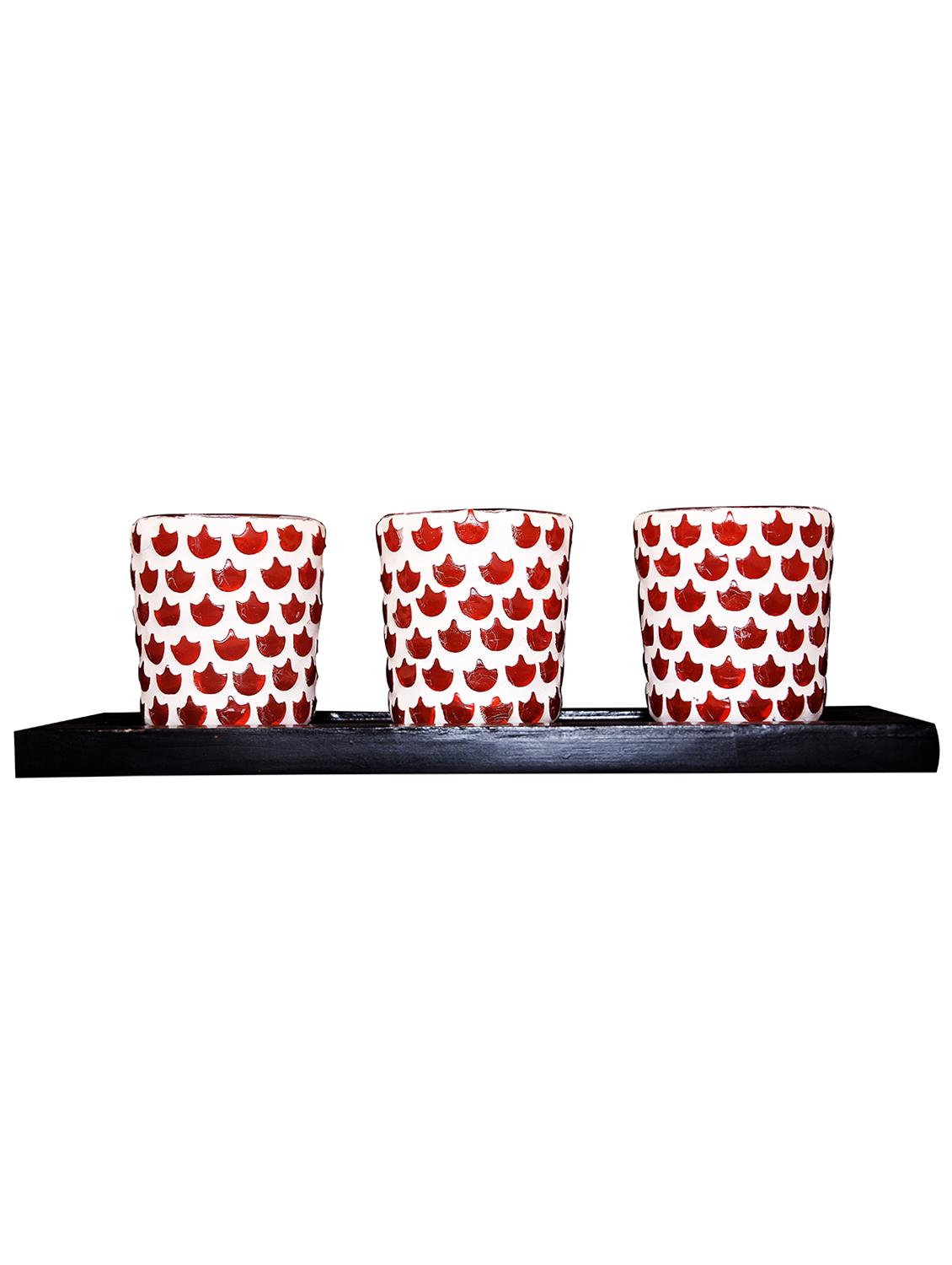 hand crafted glass votives with wooden tray - 15614373 - Zoom Image - 1