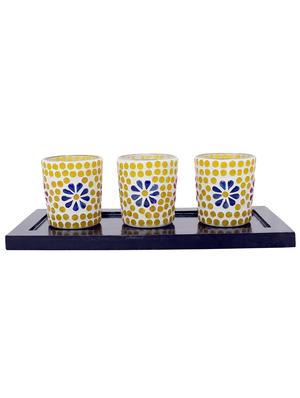 Hand Crafted Glass Votives with wooden Tray - 15614374 - Standard Image - 1