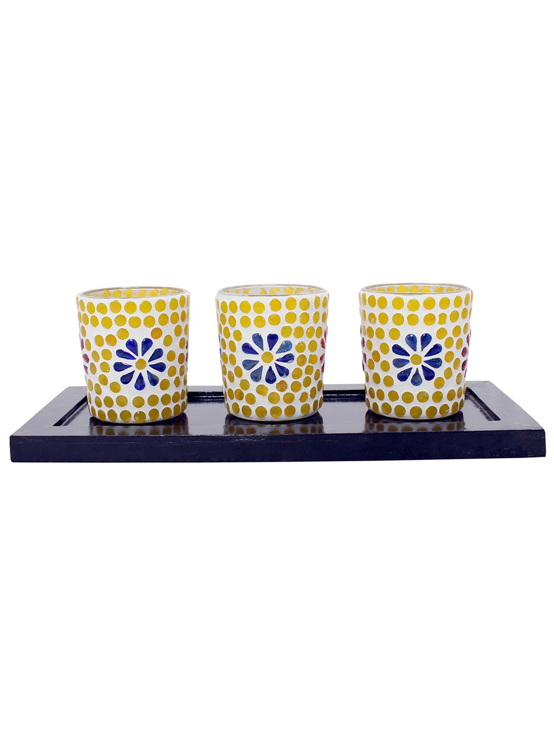 Hand Crafted Glass Votives with wooden Tray - 15614374 - Zoom Image - 1