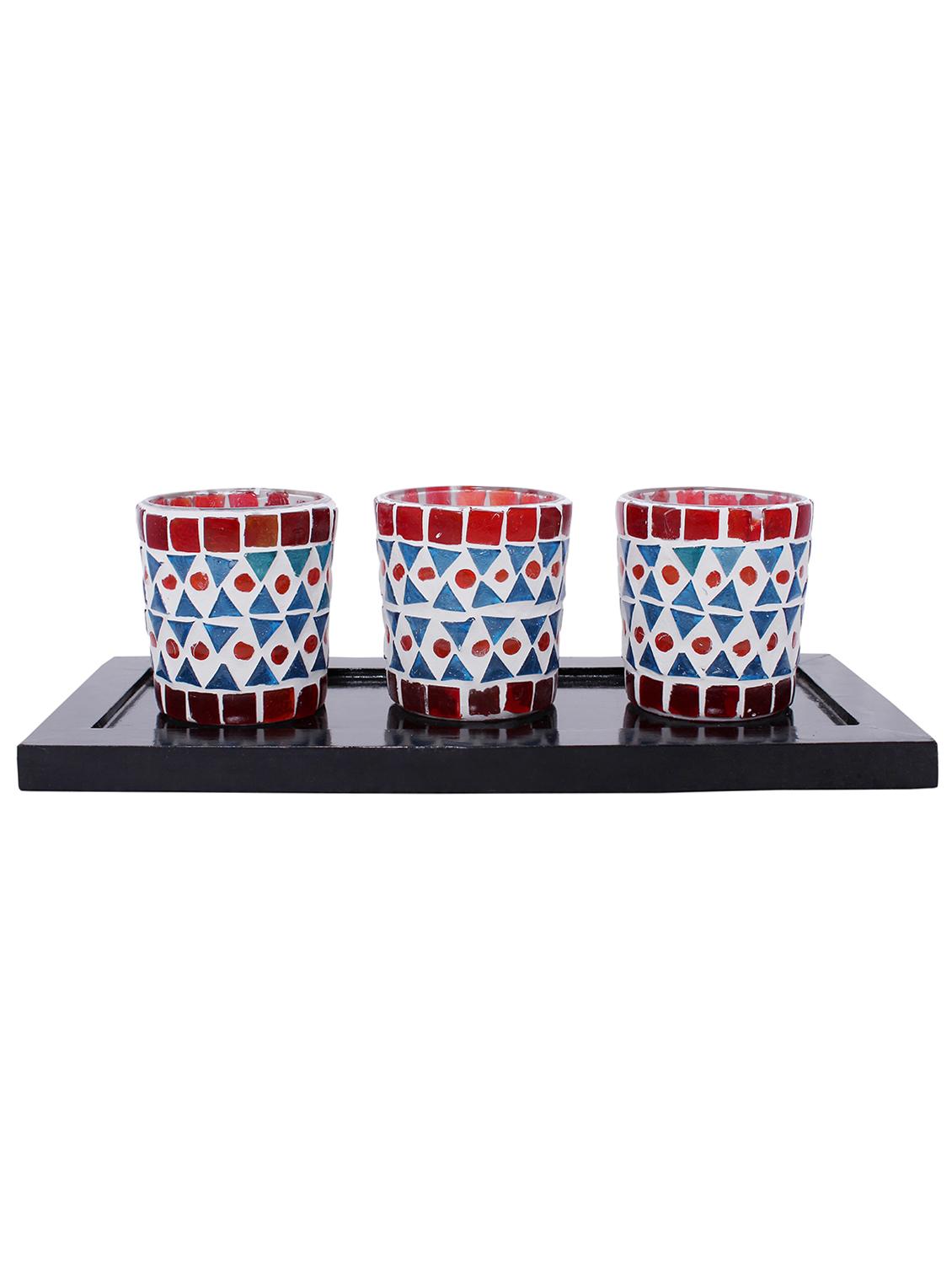 Hand Crafted Glass Votives with wooden Tray - 15614375 - Zoom Image - 1