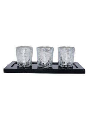 Hand Crafted Glass Votives with wooden Tray - 15614376 - Standard Image - 1