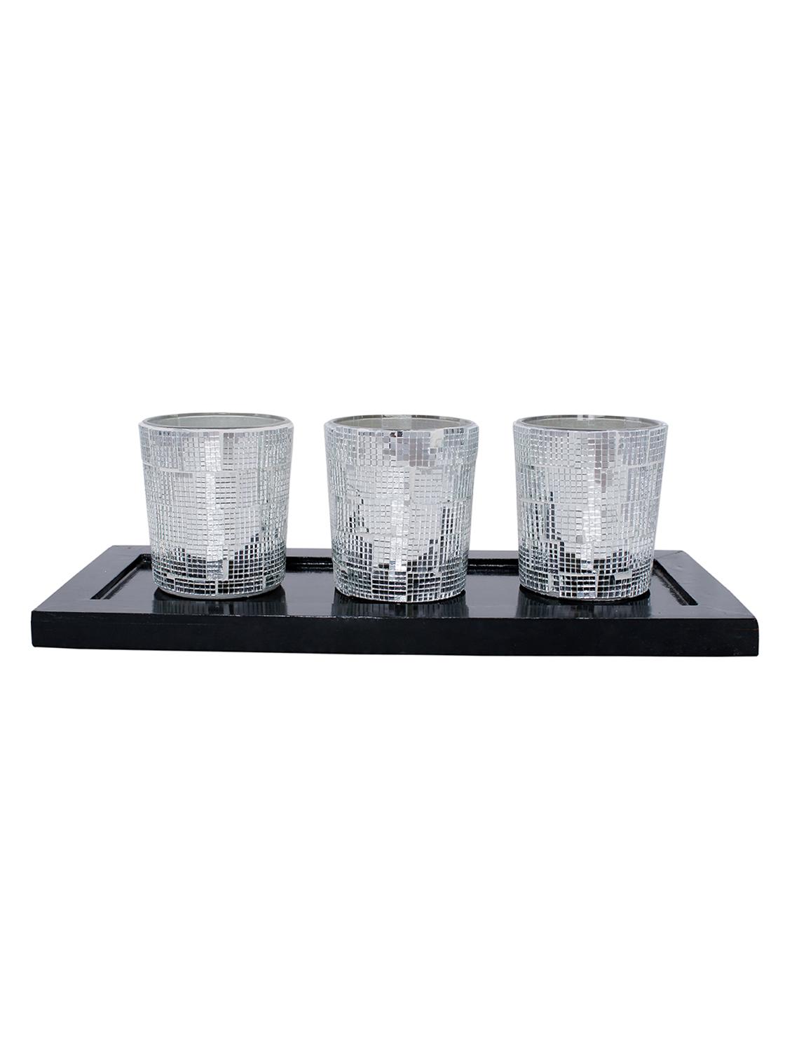 Hand Crafted Glass Votives with wooden Tray - 15614376 - Zoom Image - 1
