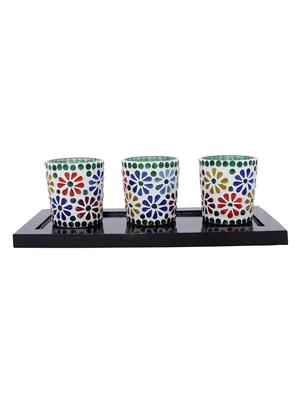 Hand Crafted Glass Votives with wooden Tray - 15614378 - Standard Image - 1
