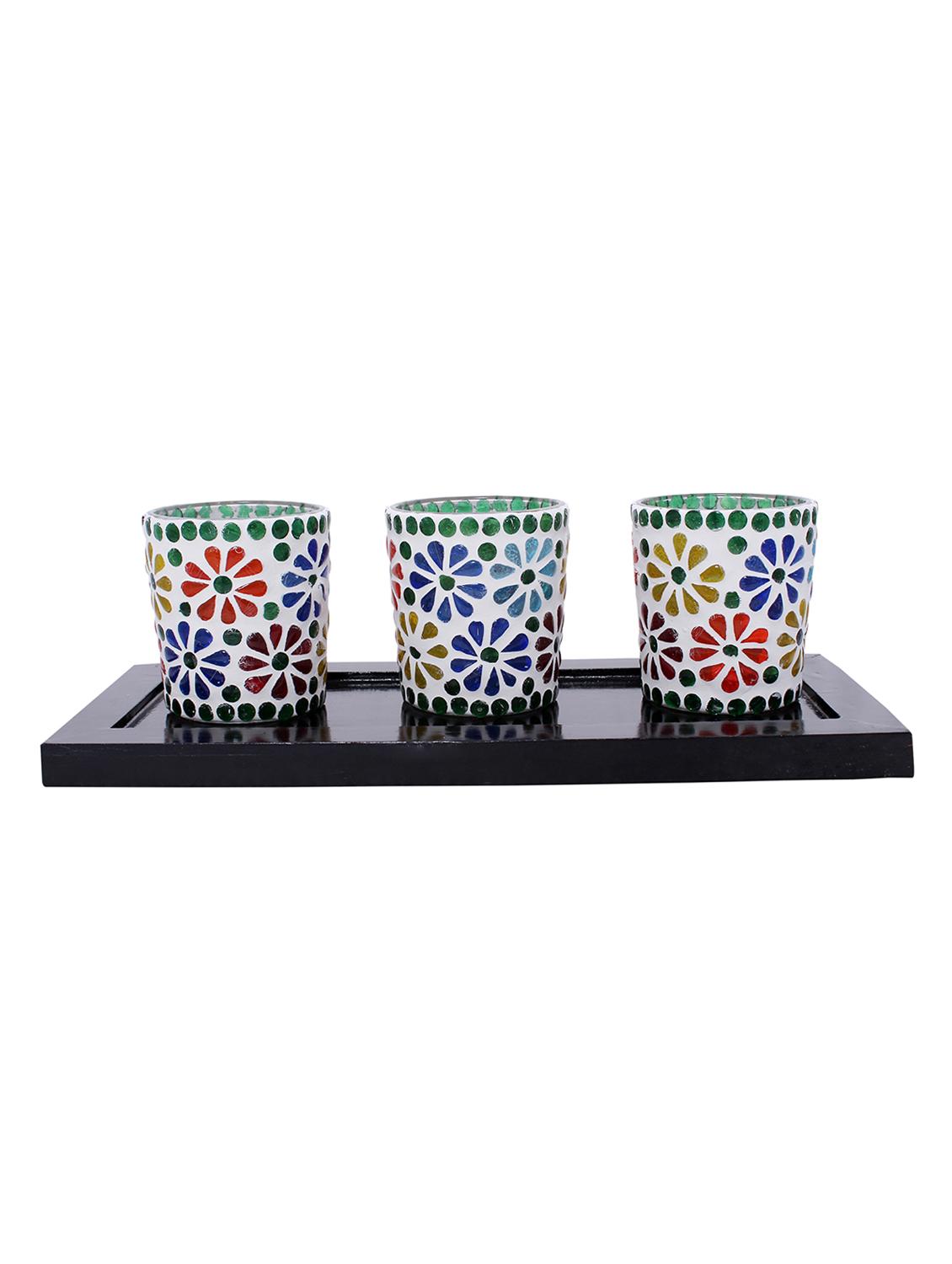 Hand Crafted Glass Votives with wooden Tray - 15614378 - Zoom Image - 1