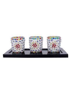 Hand Crafted Glass Votives with wooden Tray - 15614379 - Standard Image - 1