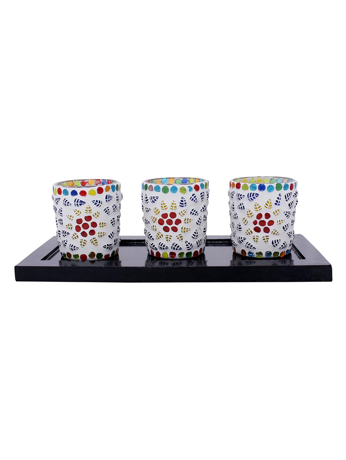 Hand Crafted Glass Votives with wooden Tray - 15614379 - Zoom Image - 1