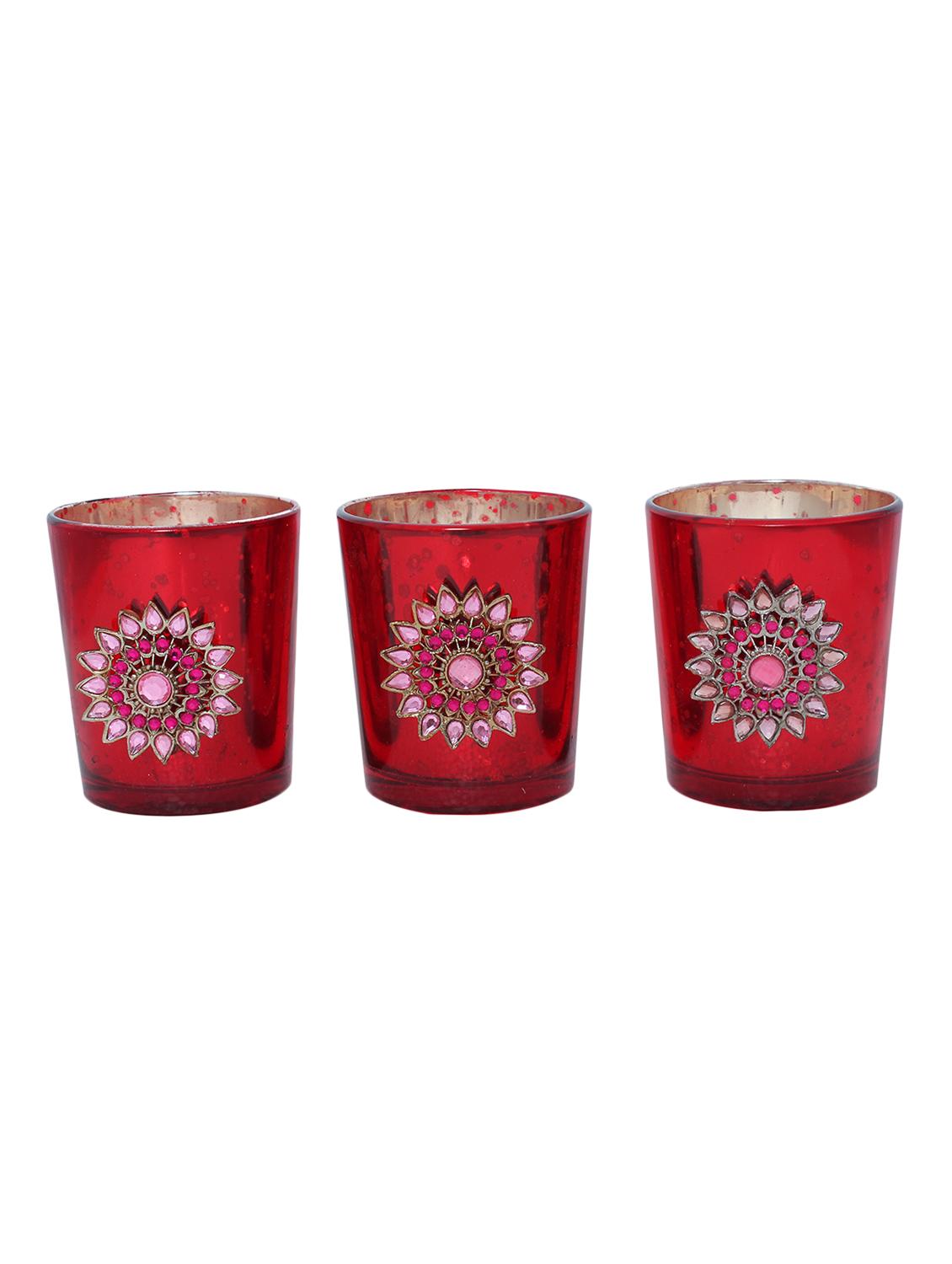 Hand Crafted Glass Votives with Silver Coated Broach - 15614381 - Zoom Image - 1