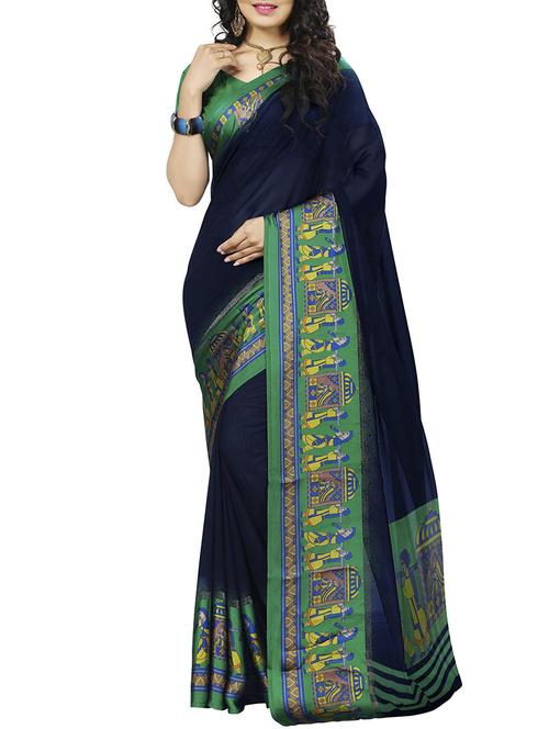 Midnight blue bordered saree with blouse - 15614584 - Standard Image - 1
