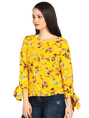 side tie up slit sleeved floral top - 15614649 - Standard Image - 1