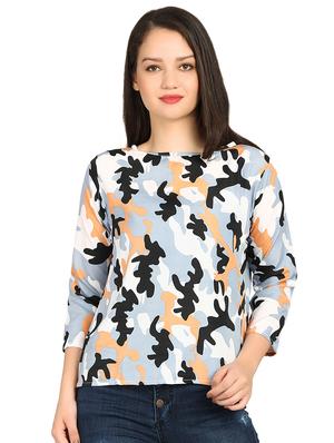 boat neck camouflage print top - 15614652 - Standard Image - 1