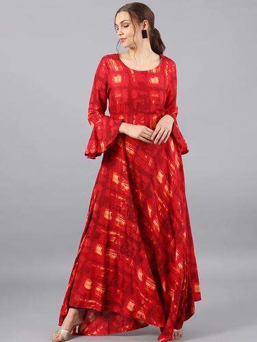 Printed flared bell sleeves dress - 15614658 - Very Small Image - 1