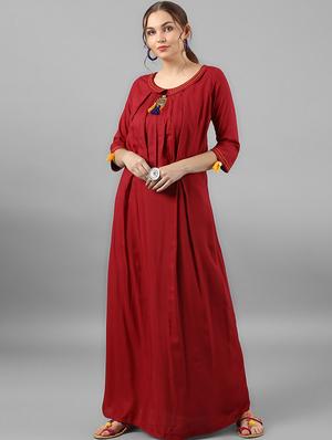 Rust a-line dress with tassels - 15614659 - Standard Image - 1