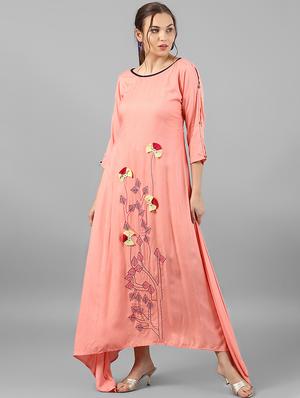 peach assymetric dress - 15614666 - Standard Image - 1