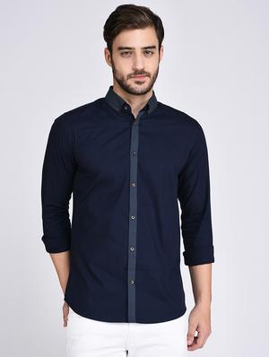 navy blue cotton casual shirt - 15614737 - Standard Image - 1