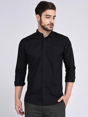 black cotton casual shirt - 15614738 - Standard Image - 1