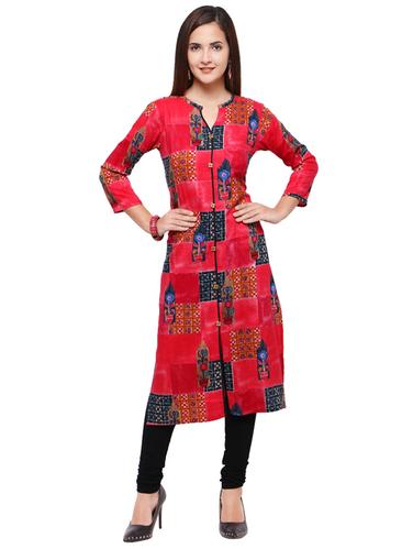Printed piping straight kurta - 15614826 - Very Small Image - 1
