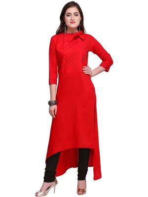 Bright red High low kurta - 15614831 - Standard Image - 1