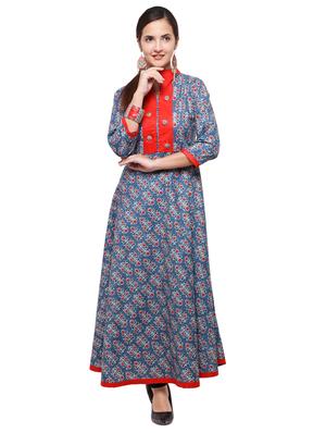 A-line printed piping kurta - 15614834 - Standard Image - 1