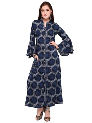 Indigo a-line bell sleeves kurta - 15614839 - Standard Image - 1