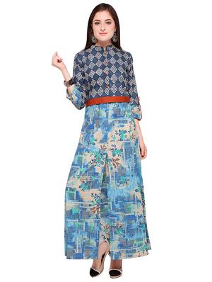 Printed high slit roll up kurta - 15614842 - Standard Image - 1