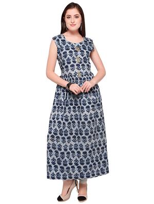 Indigo a-line embellished kurta - 15614844 - Standard Image - 1