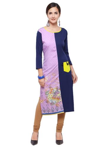 Color block straight kurta - 15614853 - Very Small Image - 1