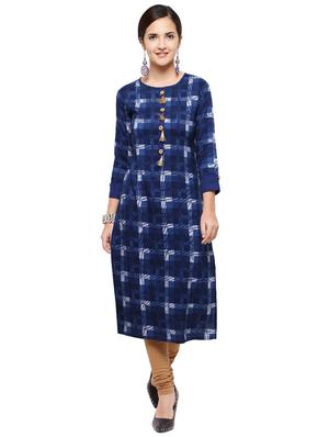 Indigo straight kurta with tassels - 15614867 - Standard Image - 1
