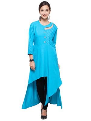 sky blue asymmetric kurta - 15614870 - Standard Image - 1