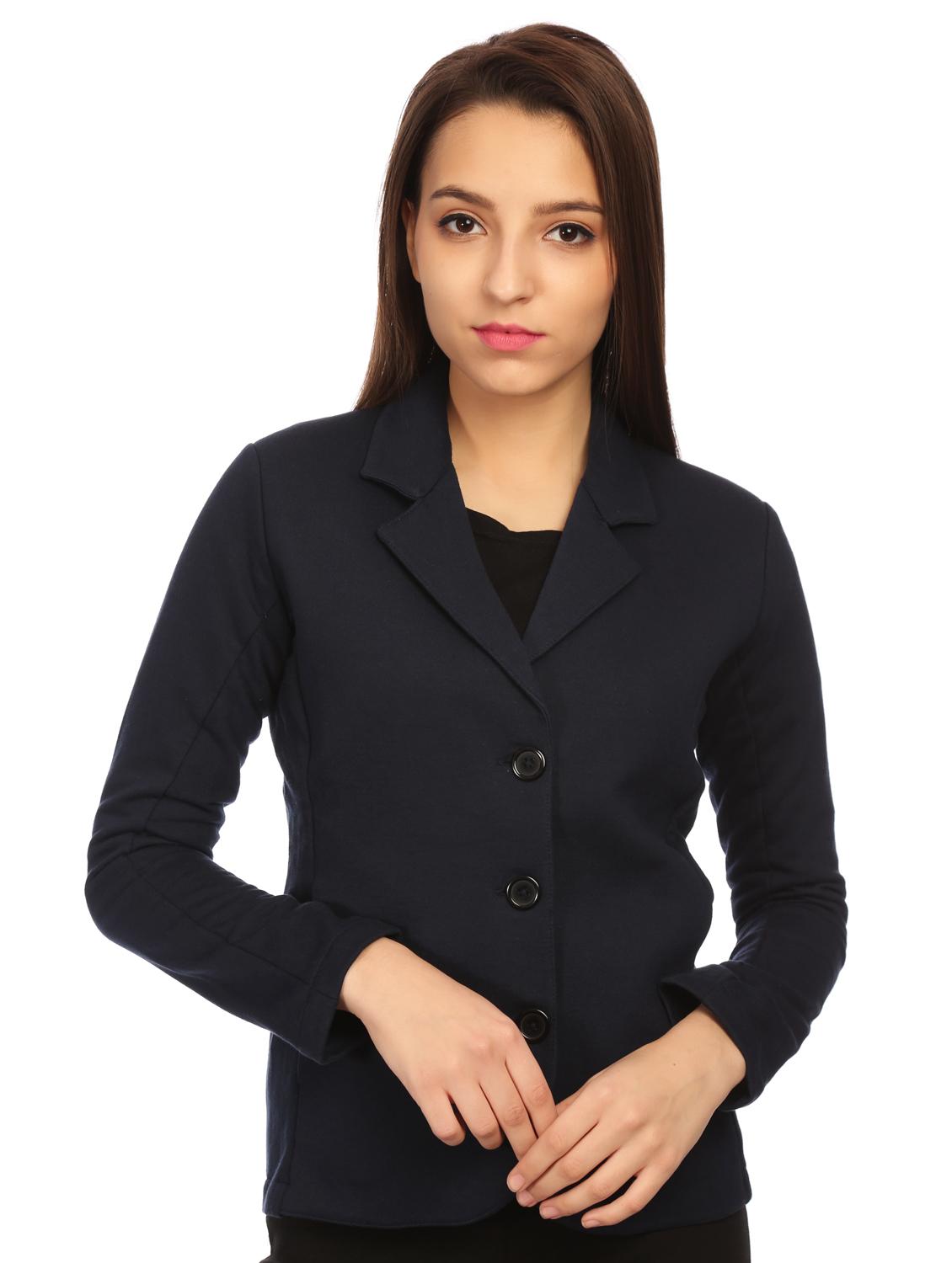 navy lapel neck solid blazer - 15614984 - Zoom Image - 1