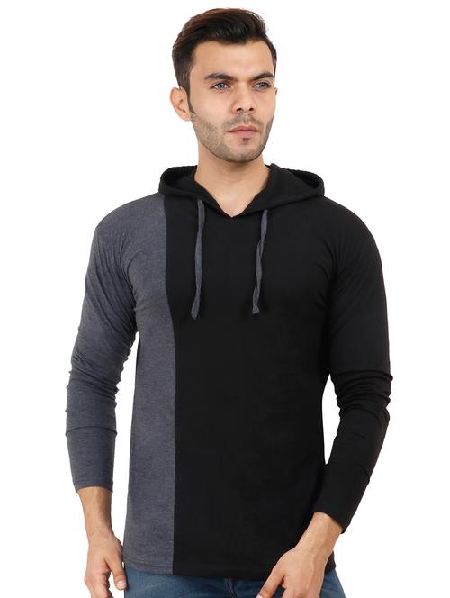 black cotton color block tshirt - 15615272 - Standard Image - 1