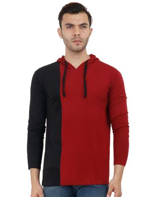 maroon cotton color block tshirt - 15615274 - Standard Image - 1