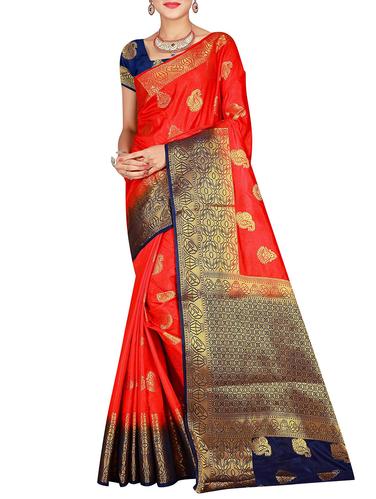 paisley zari motif banarasi saree with blouse - 15615353 - Very Small Image - 1