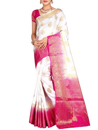 paisley zari motif banarasi saree with blouse - 15615354 - Very Small Image - 1