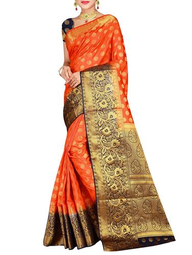 floral zari motif banarasi saree with blouse - 15615362 - Very Small Image - 1