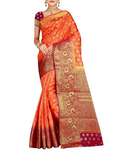 floral zari motif banarasi saree with blouse - 15615363 - Very Small Image - 1