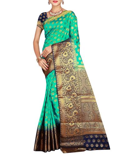 floral zari motif banarasi saree with blouse - 15615364 - Very Small Image - 1