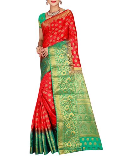 floral zari motif banarasi saree with blouse - 15615365 - Very Small Image - 1