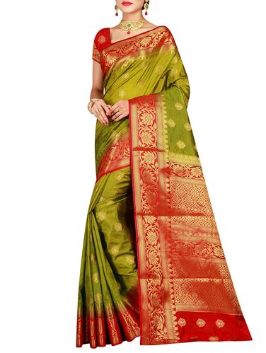 contrast zari border banarasi saree with blouse - 15615366 - Very Small Image - 1