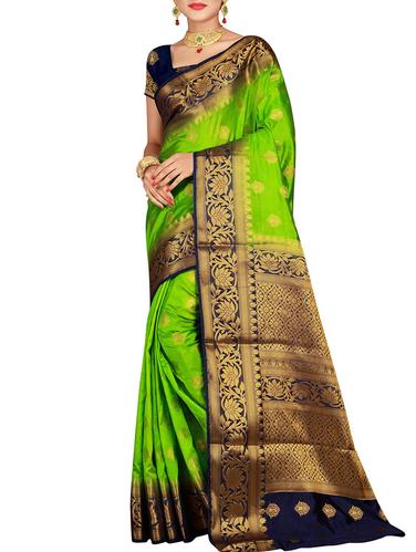 gold zari border banarasi saree with blouse - 15615367 - Very Small Image - 1