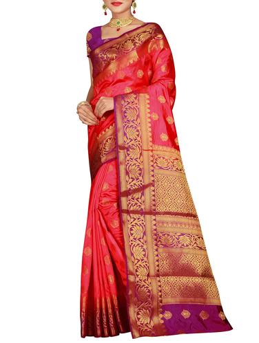 gold zari border banarasi saree with blouse - 15615368 - Very Small Image - 1