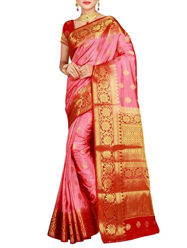 floral zari border banarasi saree with blouse - 15615369 - Very Small Image - 1